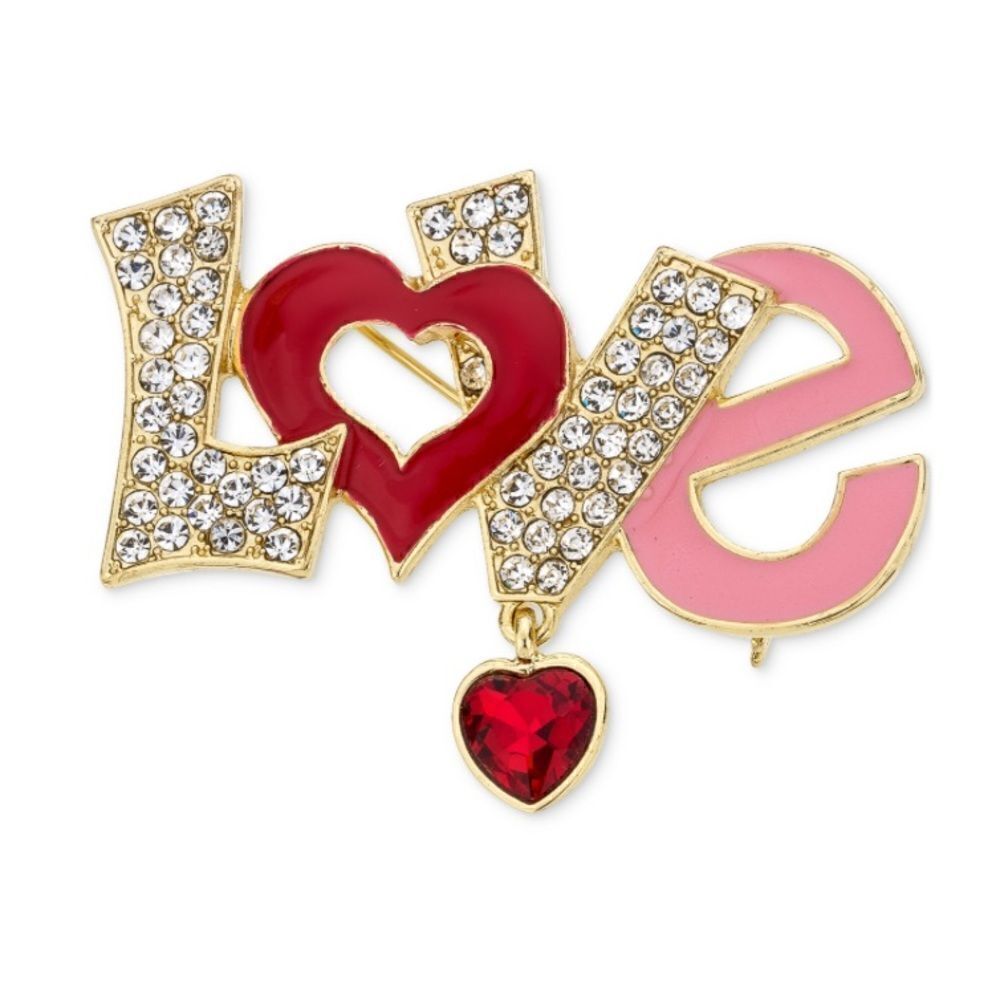 Holiday Lane Gold-Tone Crystal Heart Love Pin